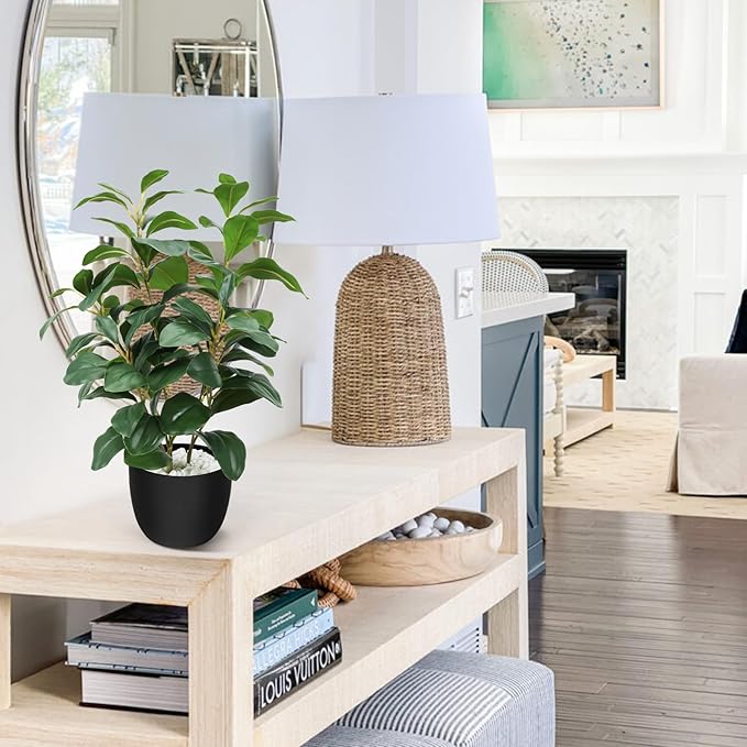 HUAESIN 17 inch Artificial Indoor Plants Faux Plant Peperomia Leaf Ficus Plant Realistic Small Fake Office Desk Tree for Home Kitchen Farmhouse Bathroom Bedroom Evergreen Decor
