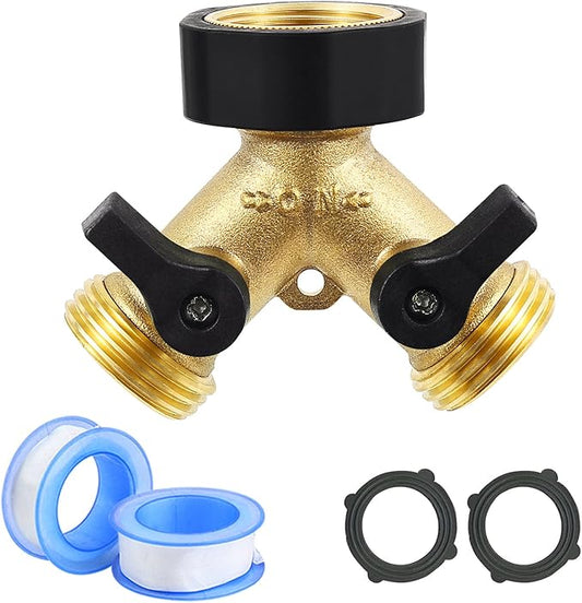 Heavy Duty Garden Faucet Splitter Hose Splitter with Shut-Off Valves Garden Hose Splitter Y Splitter Connect Faucet for Outdoor Garden Irrigation Watering Suitable for All American Thread 3/4