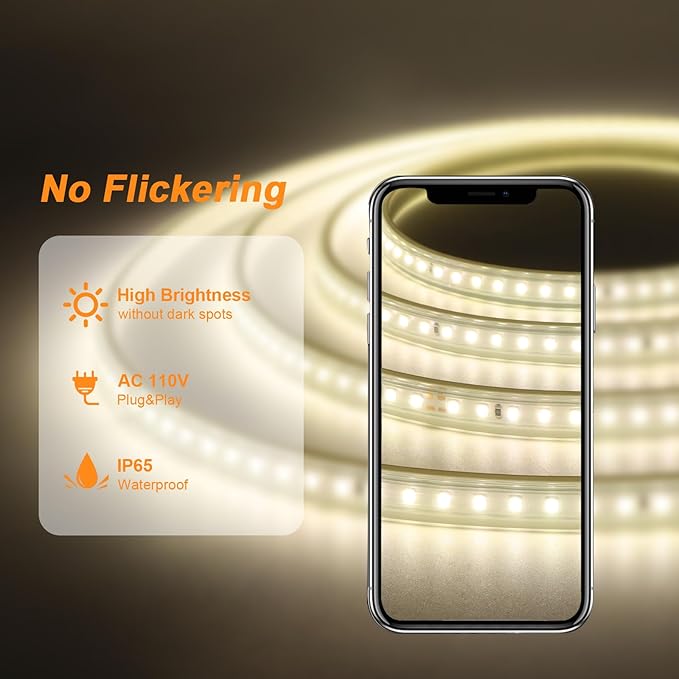 AIMENGTE Outdoor LED Strip Lights Waterproof, AC 110V, 1200LEDs, 4000k Plug in LED Rope Lights for Garden, Patio, Indoor Outdoor Decoration(32.8ft, Daylight)