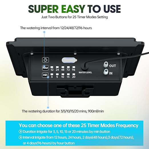 Drip Irrigation System - Skycow Solar Automatic Drip Irrigation Kit System 15 Potted Indoor Outdoor Garden Balcony Anti-Siphoning Plant Watering System 25 Timing Mode 1500mAh Battery 49FT