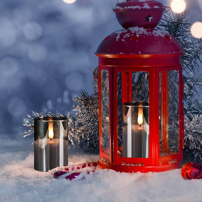 6Pack Glass Flickering Flameless Candles with Remote, 2"X3" Real Wax Votive Candles Battery Operated, Small Electric LED Candles for Wedding Home Decor, w/4 Timers+2 Lighting Modes [Gray]