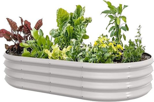5x3x1ft Oval Galvanized Raised Garden Bed Outdoor 9-in-1 Large Metal Modular Planter Box Raised Beds for Gardening,Vegetables,Fruits,Flowers & Herbs (White)