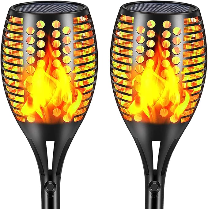Solar Lights Outdoor, 43" Waterproof Flickering Flames Torch Lights, Solar Landscape Decoration Lighting Auto On/Off Pathway Lights for Garden Patio Yard Christmas, 2 Packs