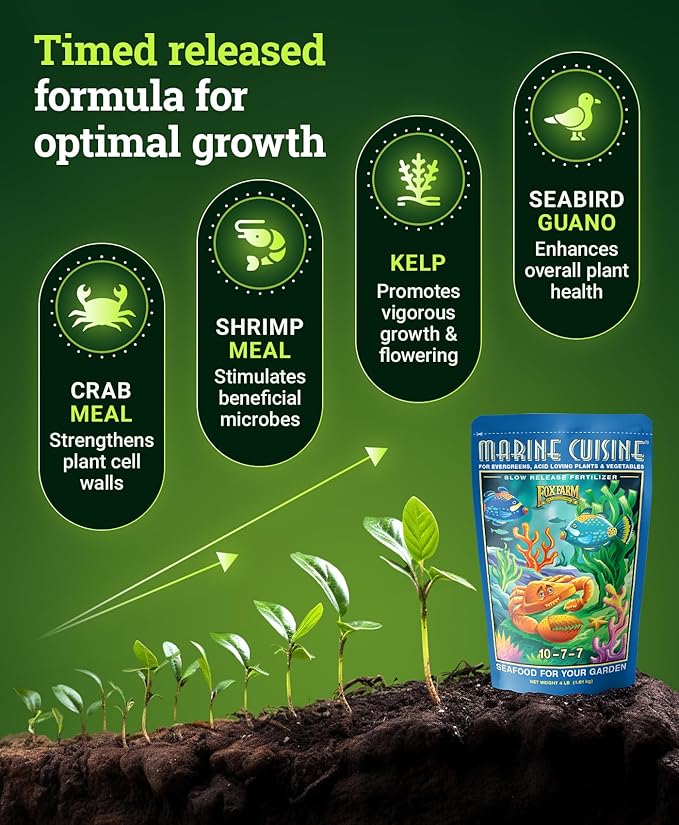 FoxFarm Marine Cuisine Fertilizer, Time Release All-Purpose Organic Plant Food for Vegetables, Flowers, Trees & Shrubs – NKP 10-7-7 (4 lb Bag)