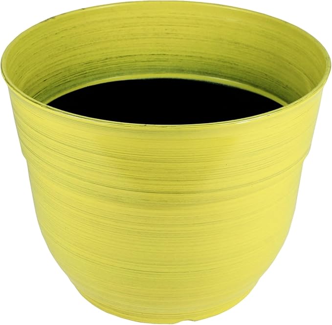 Garden Elements Indoor/Outdoor Glazed Brushed Happy Plastic Planter, Large, Bright Yellow, 15"