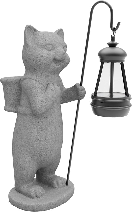 Solar Powered Garden Resin Statue Lights, 10 Inch Waterproof Outdoor Animal Cute Cat Figurine Lights, Suitable for Patios, Balconies, Lawns, Courtyards, Etc. (Basket)
