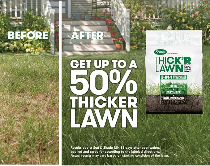 Scotts Turf Builder Thick'R Lawn Sun & Shade: Seed, Fertilizer, Soil Improver, 12 lb. 2-pack