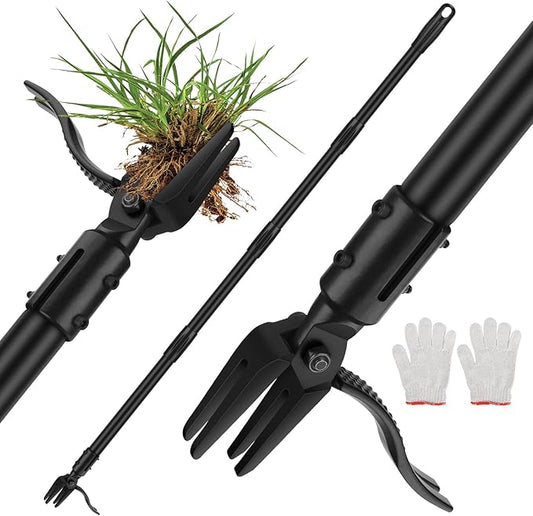 BlumWay 64 INCH Weed Puller Tool, Stand Up Heavy Duty Weed Puller, 3 Adjustable Long Handle Weed Remover Tool, 4 Claw Steel Head Weeder Tool, Garden Manual Weeding Tool Without Bending or Kneeling