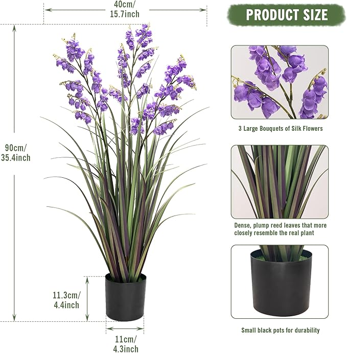 Green Onions Home Decor Fake Plants Lily of The Valley Snake Plant Home DéCor Accents Artificial Grass Room Decor Artificial Plants Indoor Artificial Grass 36“ 1 Pack（Purple）
