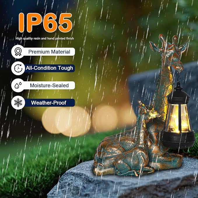 Solar Garden Decor - Mother Baby Giraffe Statue with Solar Lantern 9.7" Resin Giraffe Figurine Outdoor Patio Yard Porch Decor Gifts for Mom Grandma Women Gardeners