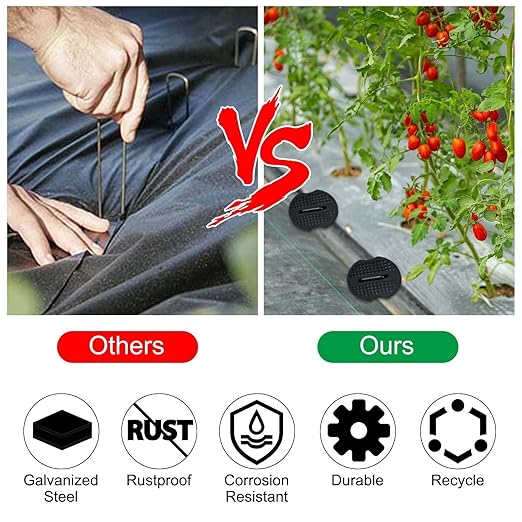 Finderomend 100 Pack Landscape Staples and 100 Pack Gaskets,11 Gauge 4" Galvanized Steel Garden Staples with Black Pads,Landscape Pins Turf Staples for Securing Weed Barrier Fabric Artificial Grass