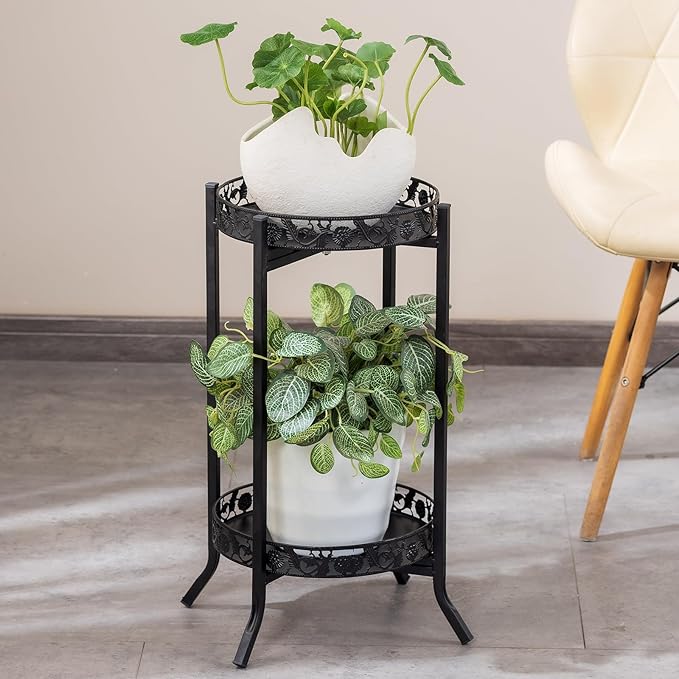 COPREE 2-tier Plant Stand, Space-Saving Iron Planter Shelves Flower Pot Organizer Rack Multiple Flower Pot Display Holder Shelf Indoor Outdoor Heavy Duty Planter Shelving Unit
