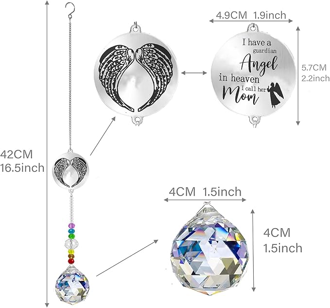 Memorial Gifts Crystal Suncatcher,Unique Sympathy Gifts for Loss of Loved One,Rainbow Maker Bereavement Gifts Box for Loss of Father Mom Dad Son Daughter Husband Brother Grandmother (Angel)