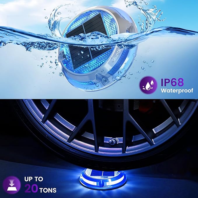 Quntis RGB Solar Deck Lights 2 Pack, 11 Lighting Modes Solar Driveway Lights Outdoor Waterproof IP68, Step Light for Outside, Deck Light Solar Powered for Stair Pathway Walkway