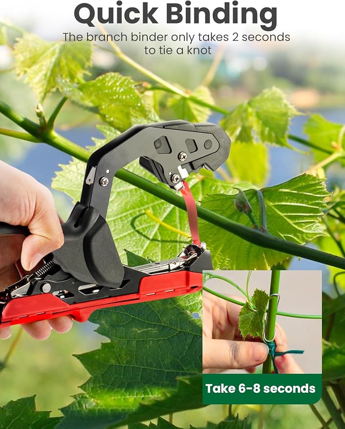 GROWNEER Upgraded Plant Tying Machine, Garden Tape Tool with 25 Rolls Tapes and 10000pcs Staples, Lightweight Plant Tape Gun Tying Tape Tool to Tie Up Vine Tomatoes Grapes Vegetables Garden, Red