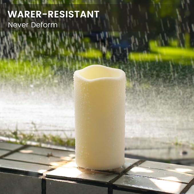 15Pack Waterproof Flameless Remote Control Candles (D3''*H5.5''） Battery Operated Flickering LED Pillar Candle，plastic with 10-Key 24Hours Timer for Outdoor/Indoor Party Garden Lanterns Porch Ivory