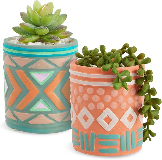 Bright Creations - Themed Designs, Unpainted Flower Pots with Drainage Holes, Rubber Plugs, and Small Sticker Pads (3x3x4 inches, White) - Set of 4