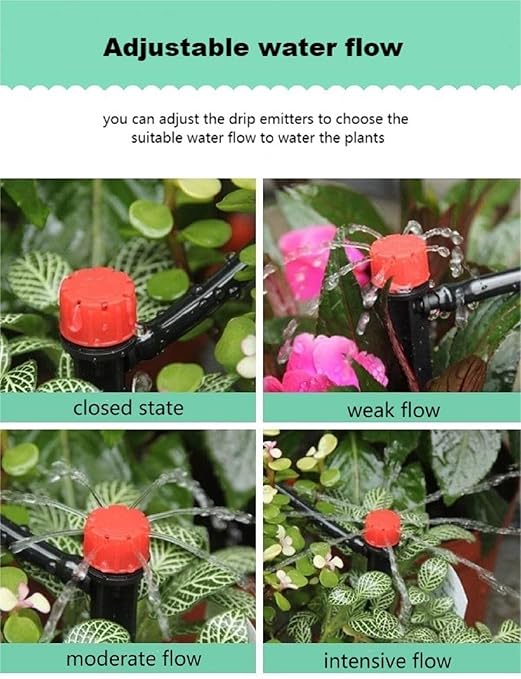 100pcs Drip Irrigation Emitters for 1/4" Drip Irrigation Tubing,Adjustable 360 Degree Water Flow Drippers on 5" Arrow Stake, Garden Irrigation Drippers for (4-7mm) Watering System Kit