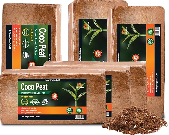 Coco Coir (650 Grams, 5+1 Bricks) - Compressed Coco Coir Bricks with Low EC and pH Balance - High Expansion Coco Fiber for Herbs, Flowers, Planting - Renewable Coconut Soil (Pack of 5+1 Bonus Brick)