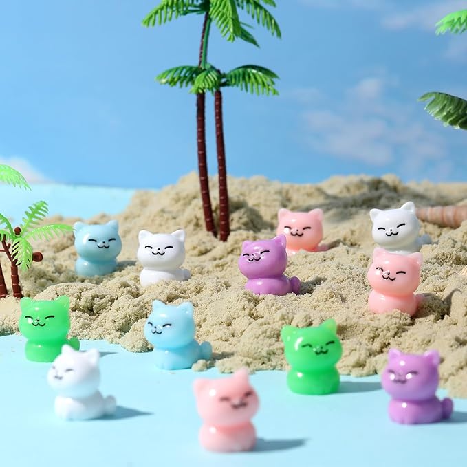 50 Pcs Mini Resin Cats, Miniature Cat Figurines, Cute Small Cat Figures, Tiny Resin Animals Cat DIY Crafts Cake Decor Tiny Home for Micro Landscape Dollhouse Garden