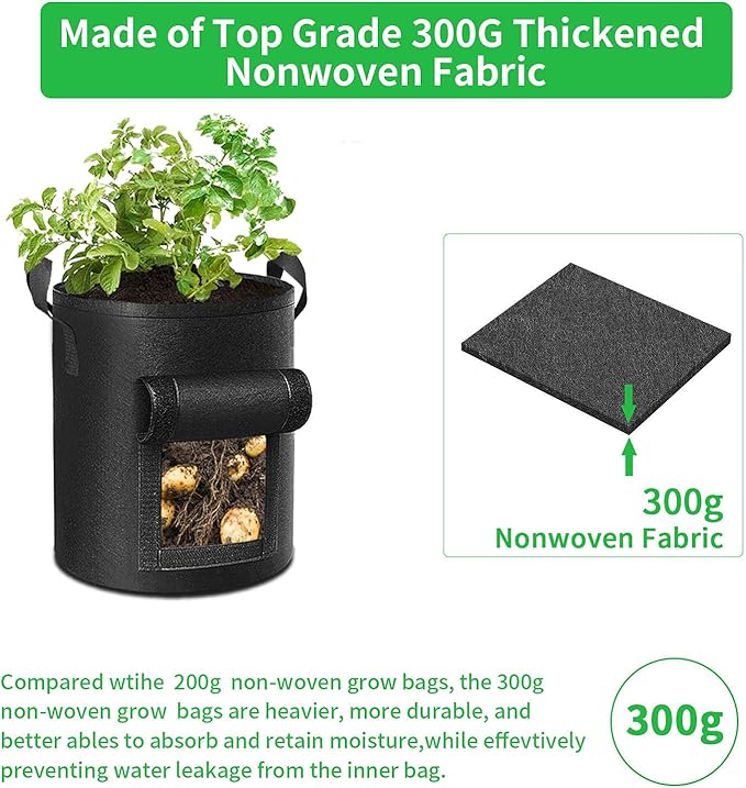 6-Pack 10 Gallon Potato Grow Bags, Heavy Duty Fabric Pots with Handles,300G Thickened Nonwoven Pots for Plants