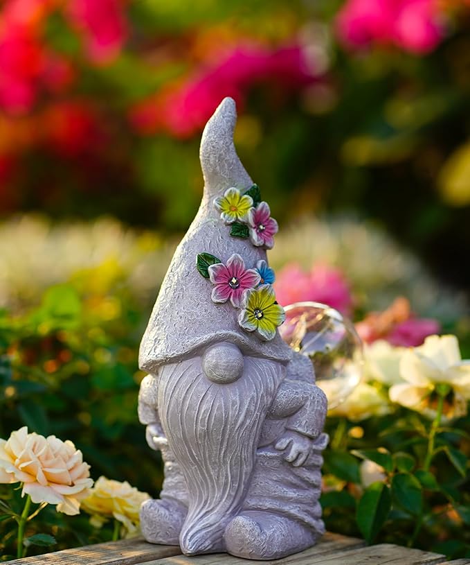Nacome Solar Funny Gnome Statue for Garden: Outside Decor with Blow Bubbles Ball Lights Clearance for Yard Art Lawn Ornaments Porch Patio Balcony - Birthday Gifts for Grandma Mom Women