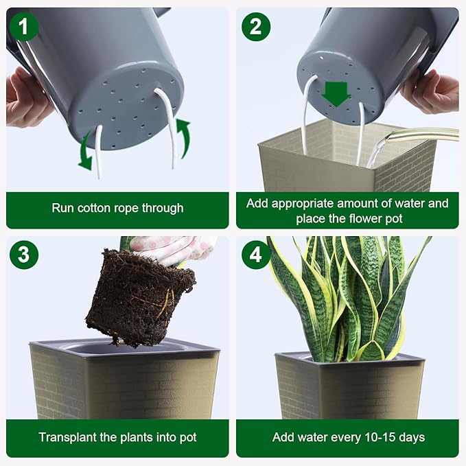 Self Watering Planter 2 Pieces 6 Inch, Plastic Flower Pots with Inner Pot Indoor Plants Brick Pattern Flowerpot for Indoor Plants, African Violets, Flowers, Herbs (Brown)