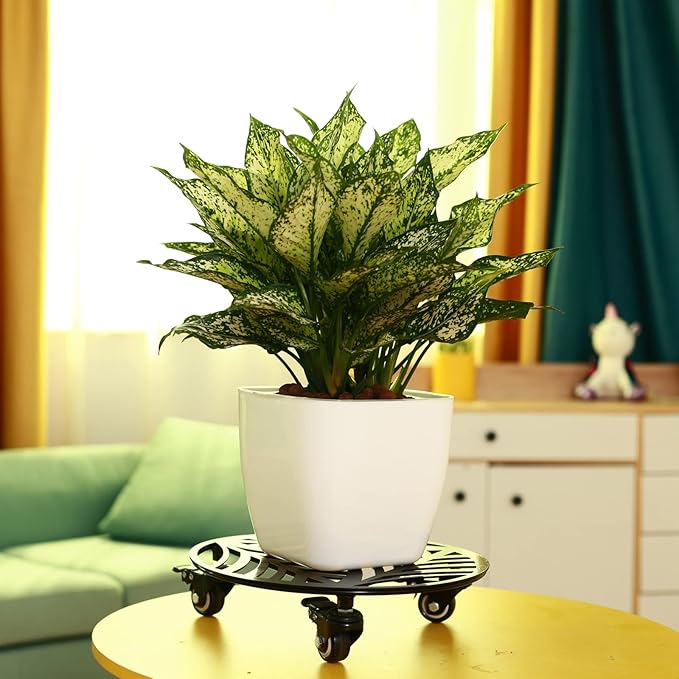 3 Packs Metal Plant Caddy with 3 Metal PU Wheels 12” Heavy-duty Wrought Iron Rolling Plant Stands with Casters Indoor and Outdoor Plant Pot Roller Base Plant Dolly Coaster Movers Black