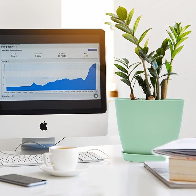 6inch 12Pack Plant Pots, Plastic Planter for Indoor Outdoor Flowers Plants, Green