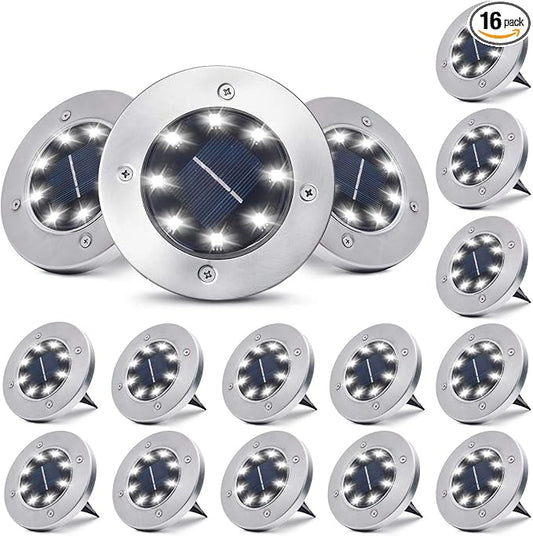 pozzolanas 16 Packs Solar Ground Lights-Cold White, 8 LED Solar Garden Lights Waterproof Outdoor Landscape Lights for Lawn Pathway Yard Driveway