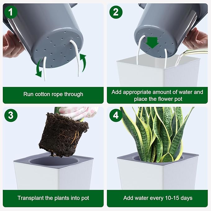 2 Pieces 6 Inch Self Watering Planter, Plastic Flower Pots with Inner Pot Indoor Plants Brick Pattern Flowerpot for Indoor Plants, African Violets, Flowers, Herbs (White)