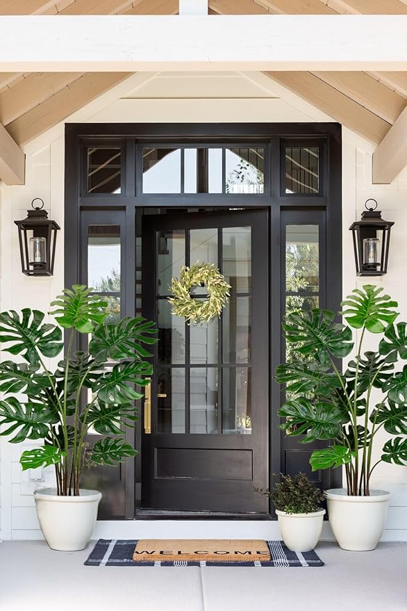 Hollyone Artificial Monstera Deliciosa Plant 4.5FT Tall Fake Tropical Palm Plants Trees Faux Monstera Indoor Swiss Cheese Plants for Indoor Outdoor Home Office Garden Living Room Decoration, 1 Pack