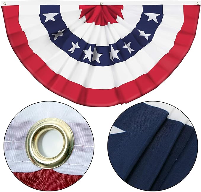 USA Pleated Fan Flag American US Bunting Flag Patriotic Half Fan Banner Flag with Canvas Header and Brass Grommets for 4th of July Memorial Day Indoor Outdoor Decoration (5, 2x4 Feet)