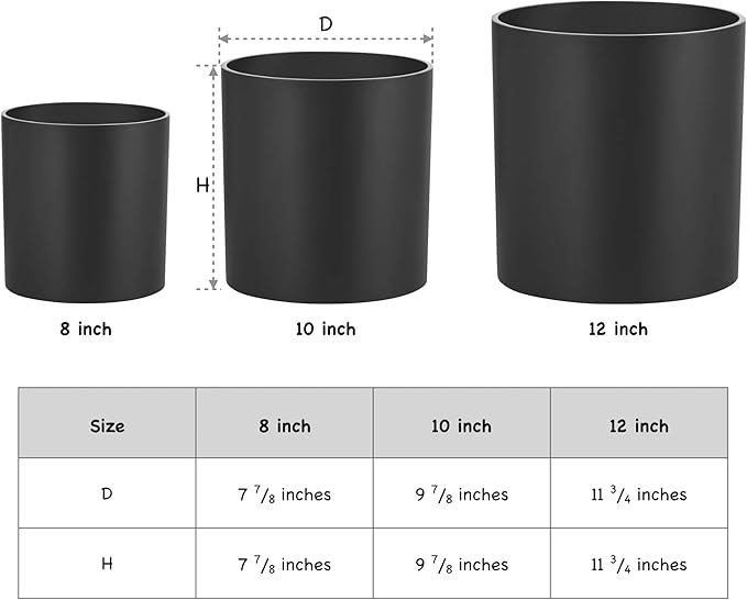 FaithLand Plant Pot 10 inch - Perfectly Fits Mid-Century Modern Plant Stand - Drainage Plug and Drainage Mesh Screen - Matte Black Planter