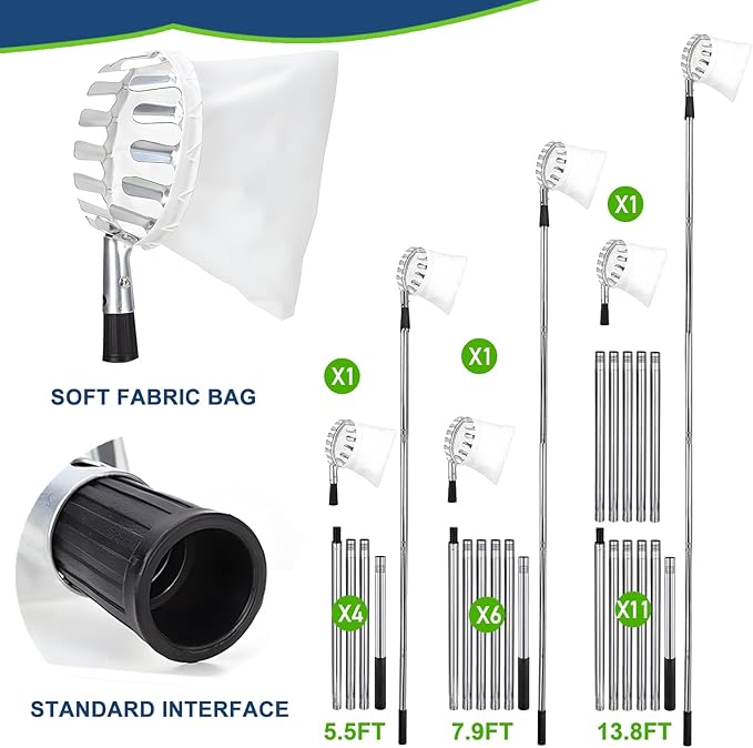 Fruit Picker Pole Tool with Basket Telescoping, 3.2FT-7.9FT Adjustable Pole, Apple Picker Tool with Soft Bag, Long Handle Picker for Avocado, Lemon, Orange, Mango, Limes, Persimmons, Plums