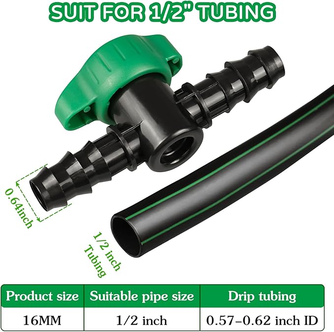 6 PCS Irrigation Barbed Ball Valve Fits for 1/2 Inch Drip Tubing, Drip Line Parts Shut Off Valve for Drip Irrigation and Aquariums