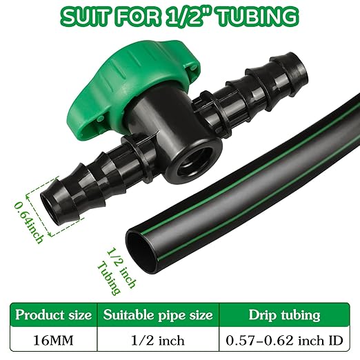 12 PCS Irrigation Barbed Ball Valve Fits for 1/2 Inch Drip Tubing, Drip Line Parts Shut Off Valve for Drip Irrigation and Aquariums