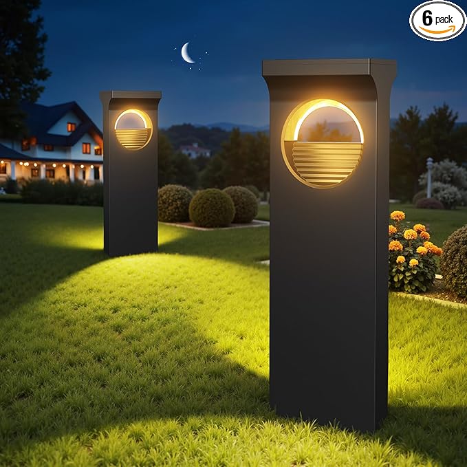 Solar Pathway Lights Outdoor, 6 Pack Upgraded Moon Shaped Landscape Lights - Brighter & Waterproof Solar Powered Decor for Yard, Garden, Path, Walkway Outside Decoration