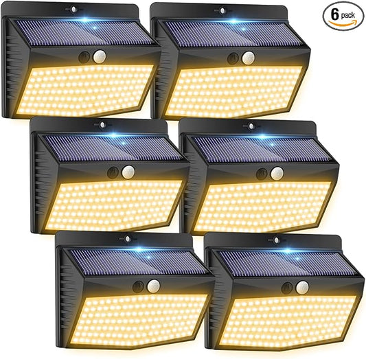 Peasur [138 LED/6 Packs] Solar Outdoor Motion Sensor Lights with 3 Lighting Modes Wireless Wall Waterproof Security Powered for Garden Fence Yard Deck Garage, Warm White