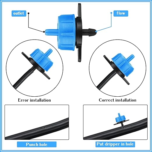 50 Pcs Drip Irrigation Emitters 1/4 Inch 4 GPH Water Tubing Irrigation Tubing Pressure Compensating Dripper Emitters System Drip Tip Constant Flow Heads Parts for Garden Watering Dripper