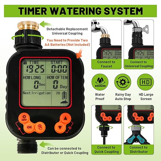 Garden Drip Irrigation Kit, 100ft Black Hose, 360° Adjustable Universal Nozzle, Patio Mist Plant Watering Sprinkler, Comes with Faucet Separator, Sprinkler Hose Adapter (Closeable nozzle-28)