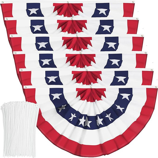 USA Pleated Fan American US Bunting Flag Patriotic Half Fan Banner With Canvas Header and Brass Grommets for 4th of July Memorial Day Indoor Outdoor Decoration (6, 2x4 Feet)