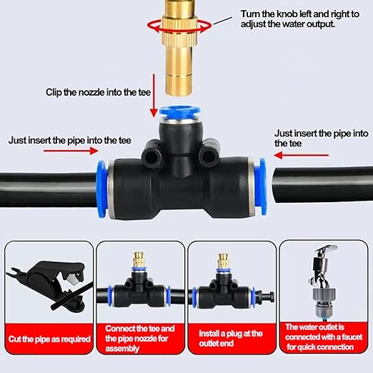 66FT Copper Atomizer Hanging Plant Watering System, Greenhouse Mist Drip Irrigation Kit, Garden Watering with Blank Tubing and Misting Nozzles, Quick Connector Design Automatic Irrigation System.