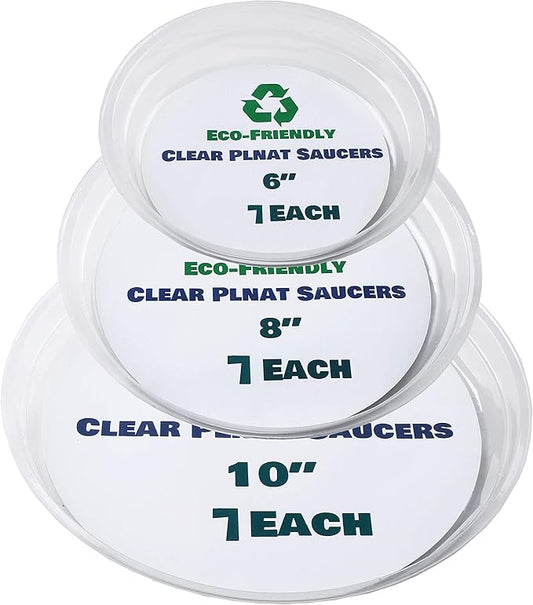 21 Pack Clear Plastic Plant Saucer Drip Trays (6 inch /8 inch /10 inch) Plant Plate Dish for Indoor Flower Pots and Planters, Bulk