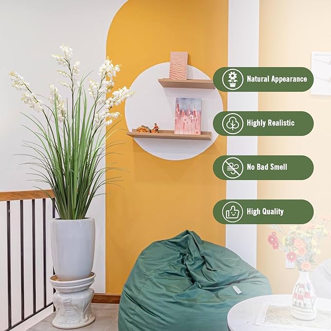 Artificial Tall Grass Plants with Pots 47“ 1 Pack Lily of The Valley Artificial Grass Home Interior Decorating and Outdoor Garden Decorations（White）