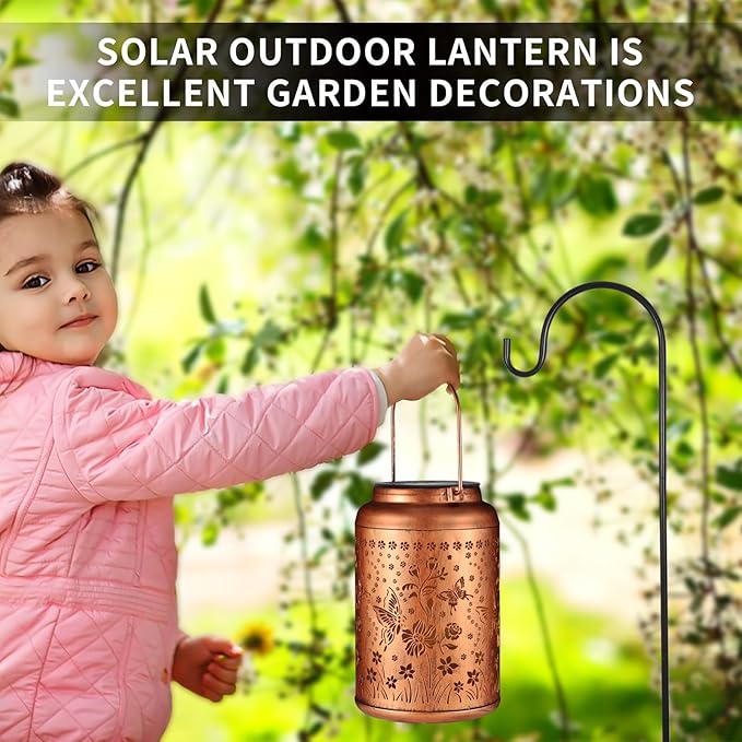 Solar Lanterns Outdoor Waterproof Hummingbird Garden Decor Christmas Gifts for Women Mom Grandma Hanging Lights Metal Solar Decoration Outside for Yard, Patio,Backyard,Porch(Butterfly and Sunflower)