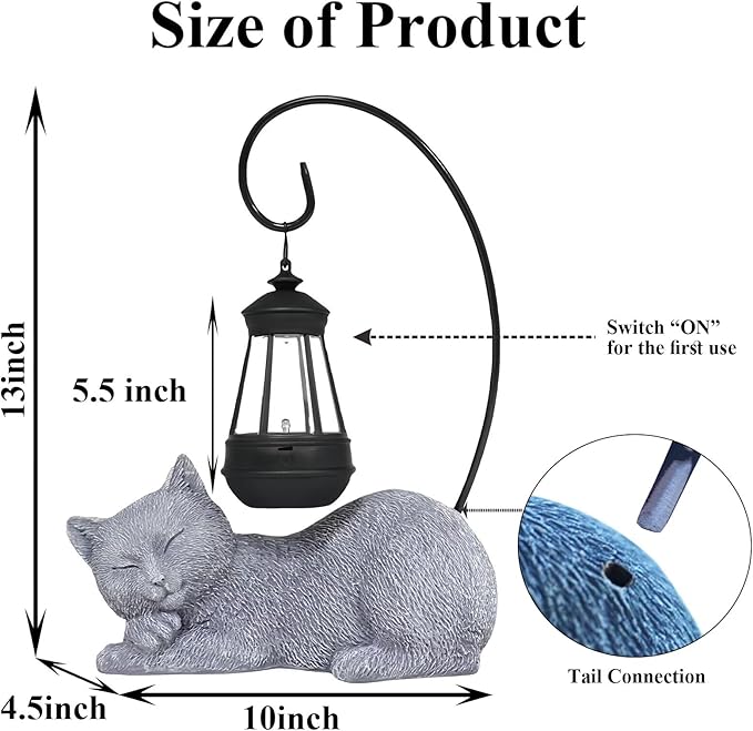 Solar Cat Outdoor Statues for Garden: Resin Cat Outside Decor with Solar Lantern Clearance for Yard Art, Cat Figurine Lawn Ornaments Porch Patio Balcony Home House - Birthday Gifts for Grandma Mom