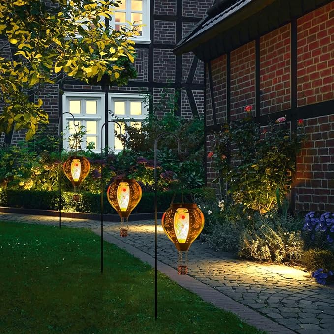 Starsoul Hummingbird Hot Air Balloon Solar Lantern Metal & Glass Solar Hot Air Balloon Hanging Garden Light Waterproof Outdoor Lantern for Patio Yard Party Decorations