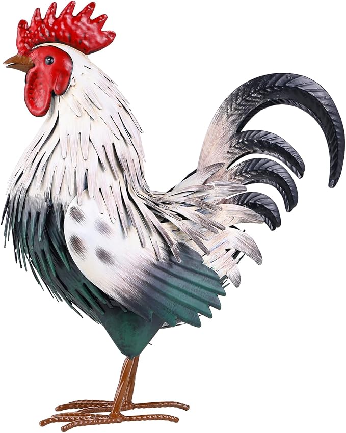 Rooster Garden Statue Sculpture Metal Chicken Yard Decor Outdoor Figurines Patio Backyard Decoration
