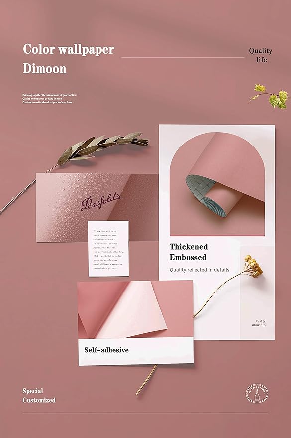 Dimoon 236''x17.7'' Pink Peel and Stick Wallpaper Contact Paper Modern Self Adhesive Wall Paper Removable Renter Friendly Textured Solid Color Shelf Cabinet Vinyl Roll (236''x17.7'',Rose Pink)